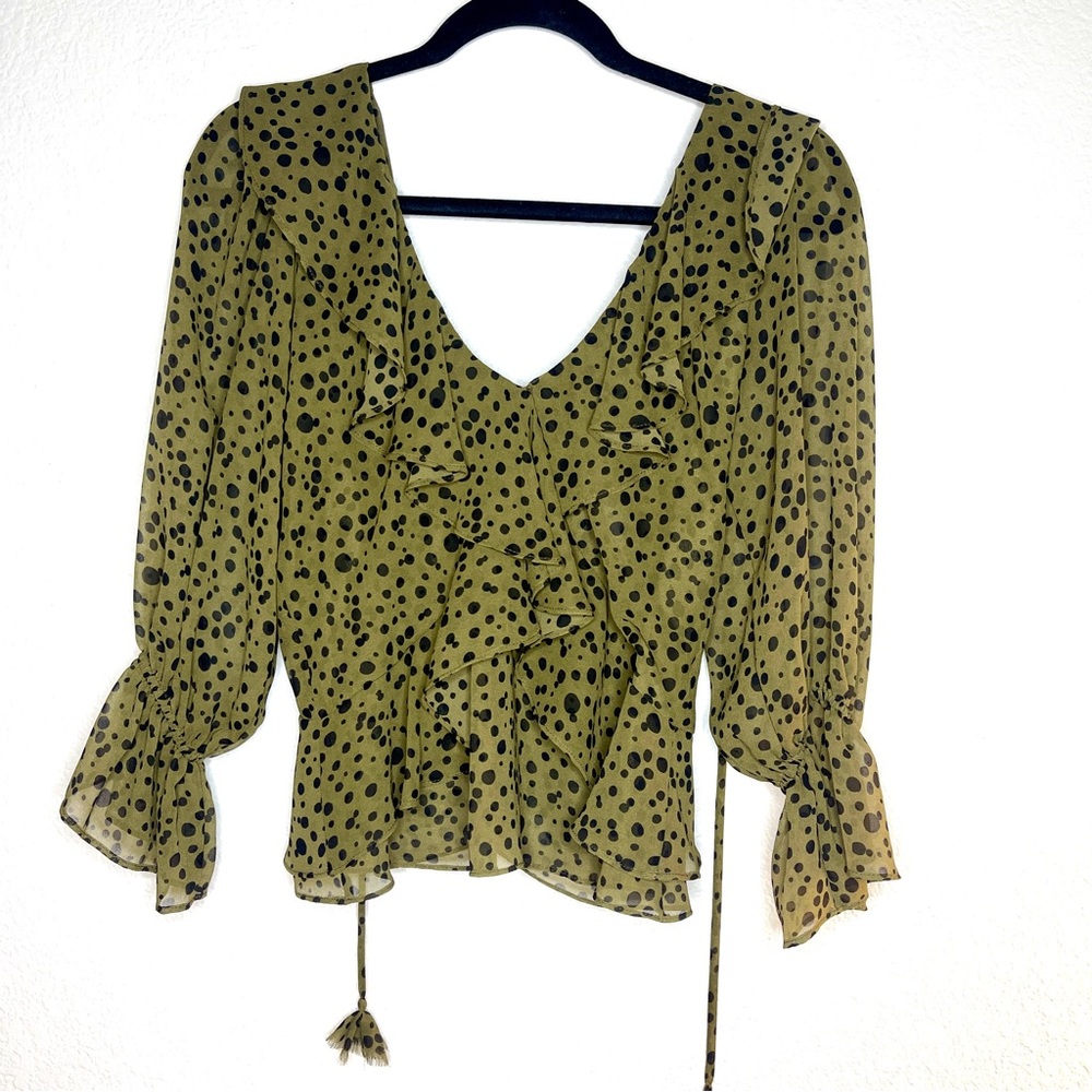 MISA Los Angeles ruffled blouse deep V Neck